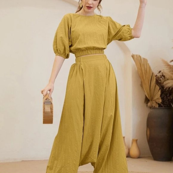 SHEIN puff sleeve top and drop crotch pant set co ord - Picture 5 of 8